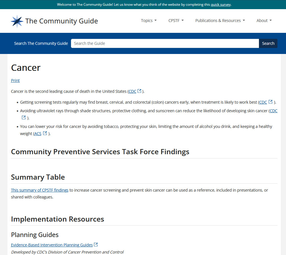 Community Guide WordPress cancer topic page