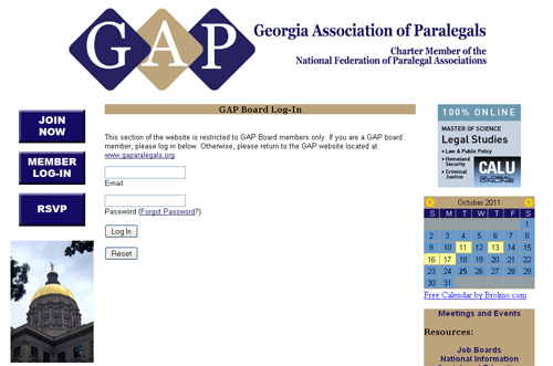 Georgia Association of Paralegals login page