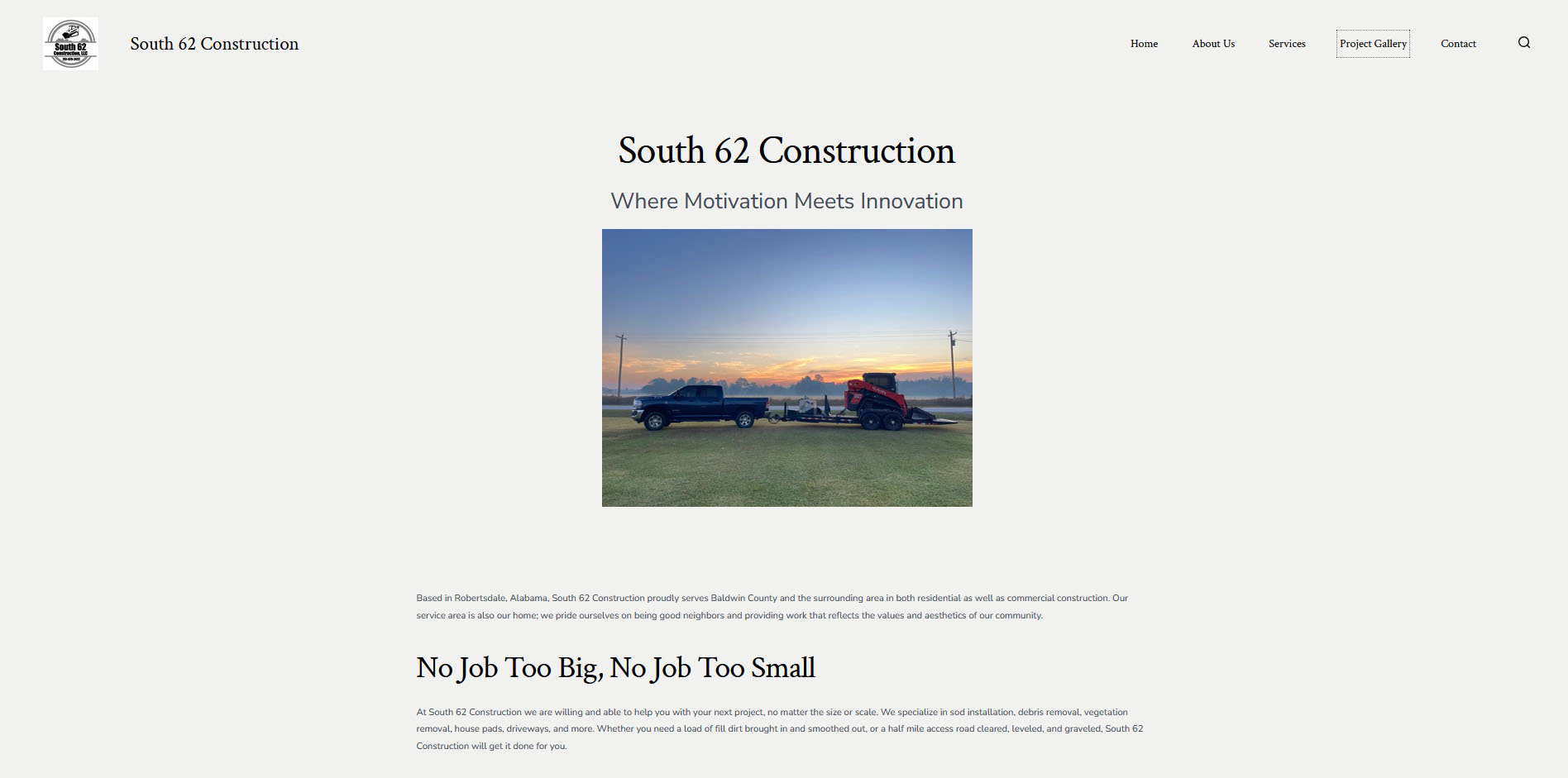 South 62 Construction home page